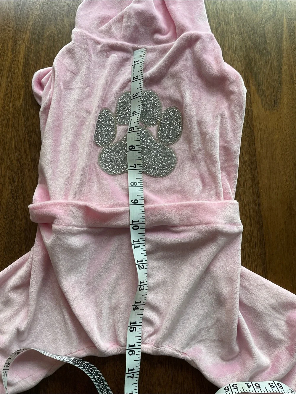Isaac Mizrahi Pink Hooded Dog Onesie with Silver Glitter Paw